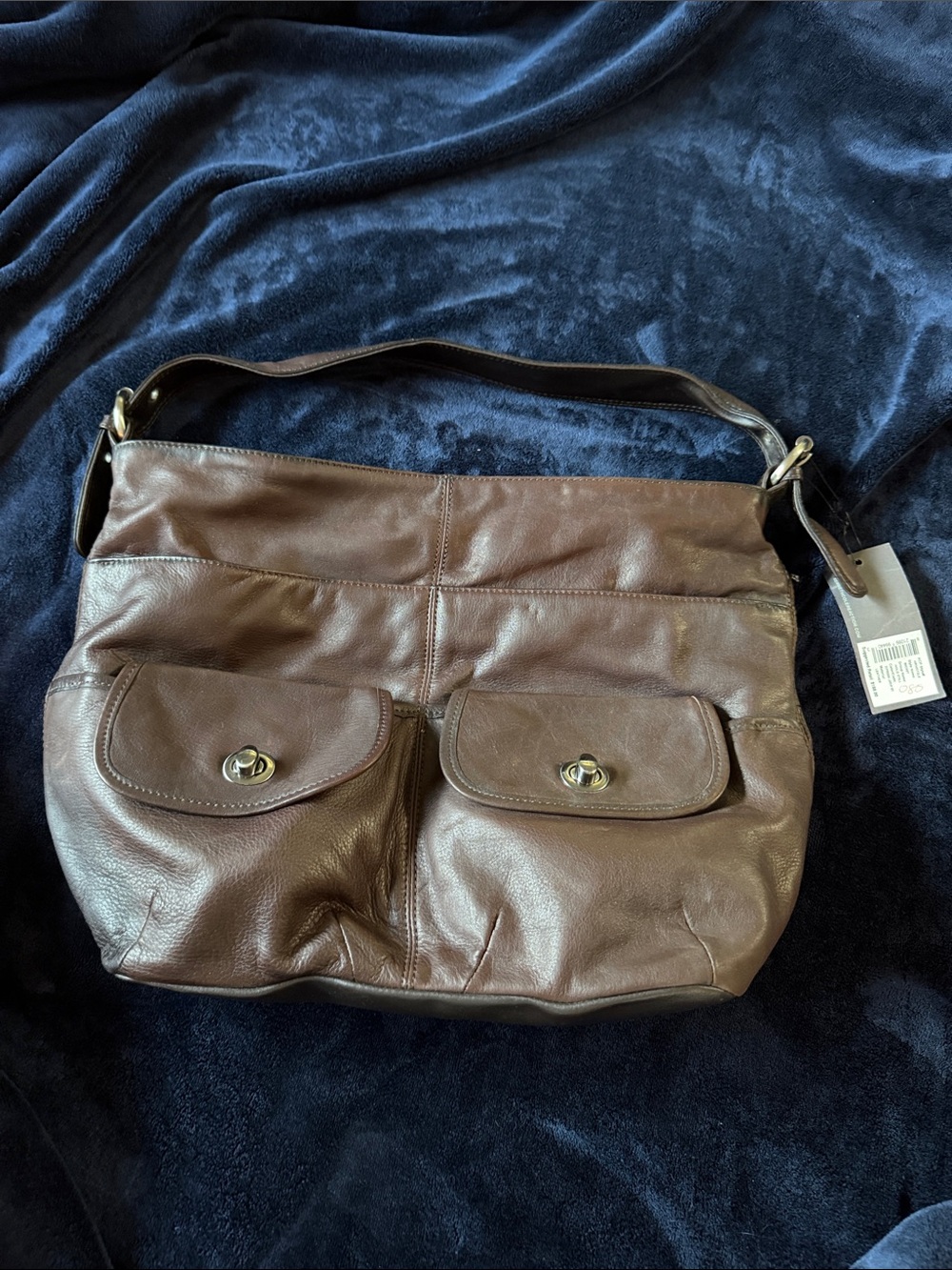 Kenneth Cole Reaction Brown Leather Shoulder Bag with Front Pockets